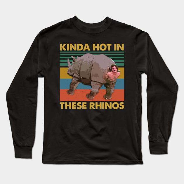 Kinda Hot In These Rhinos Retro Long Sleeve T-Shirt by JorgeHigginsDesigns